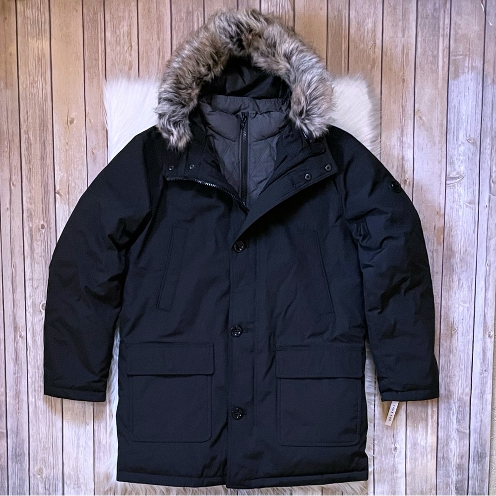 Michael Kors Men’s Black Hooded Bib Snorkel Parka Coat